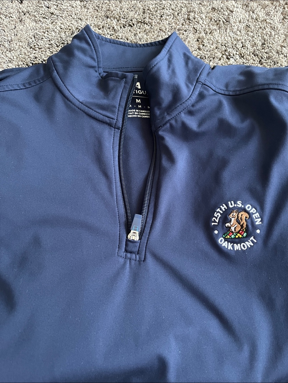 Oakmont U.S. Open quarter zip. Navy blue. Antigua brand. Medium. VG condition